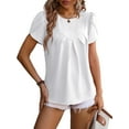 thumbnail image 3 of SHIBEVER Women Summer Tops Casual Pleated Shirts Dressy Petal Sleeve Loose Crew Neck Trendy Clothes Cute Ladies Blouses Solid Color White Size XL, 3 of 5