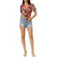 thumbnail image 3 of INSPIRE CHIC Valentine's Day Women's Shirts Hawaiian Short Sleeve Tropical Floral Button Down Tops L Red, 3 of 9