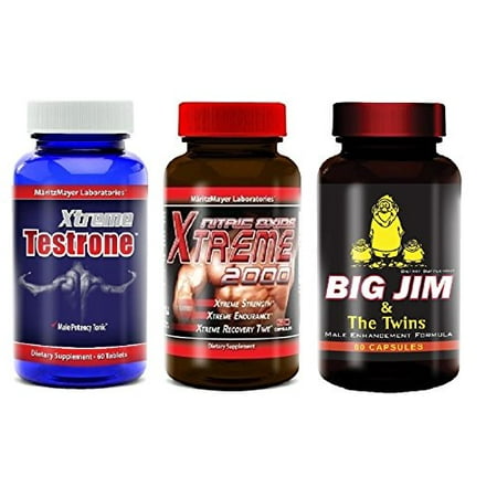 Xtreme Testrone Male Enhancement testostérone Booster et Xtreme 2000 L'oxyde nitrique Booster L-Arginine améliorer la force musculaire de récupération de croissance et de Big Jim &amp; The Twins Male Enhancement formule naturelle