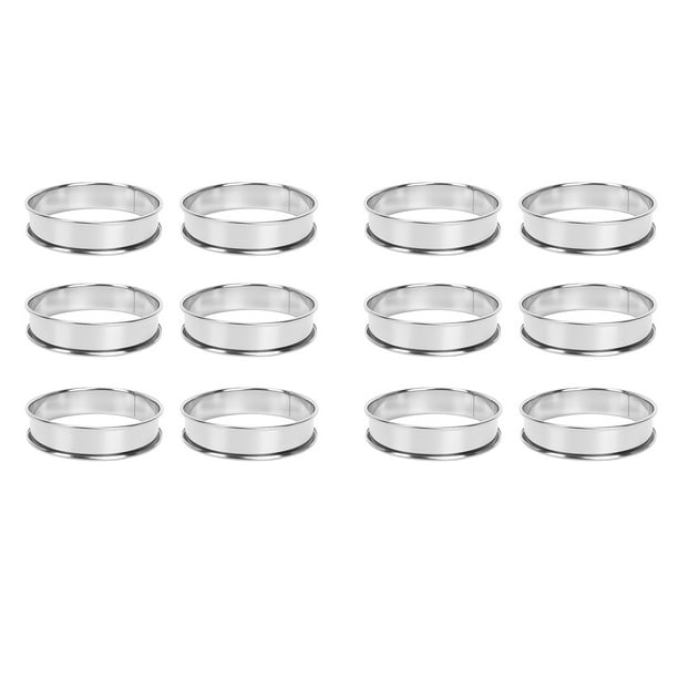 12Piezas, Anillos de Tarta de Muffin de Acero Inoxidable, Moldes de Metal Pastelería Circular de Crumpet Enrollado Doble