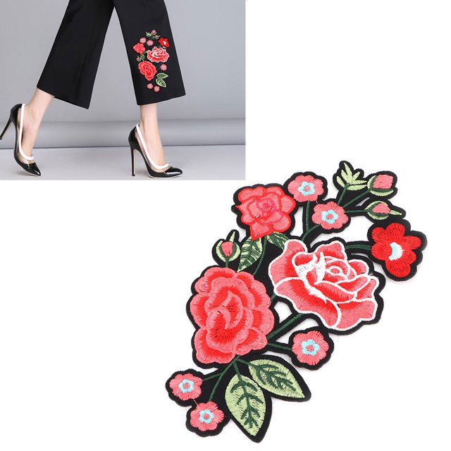Apliques artesanales, pegatina de tela bordada con flor de ciruelo y rosa, pegatina de tela para coser, diseño fácil de usar