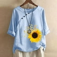 thumbnail image 2 of Womens Tops Under $10 Women Print Short Sleeve Loose Button Round-Neck Shirt Solid Blouse Tops Sky Blue L, 2 of 6