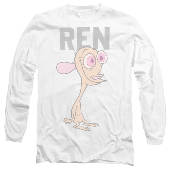 Ren and Stimpy Collegiate Ren Unisex Adult Long-Sleeve T Shirt (Large) White