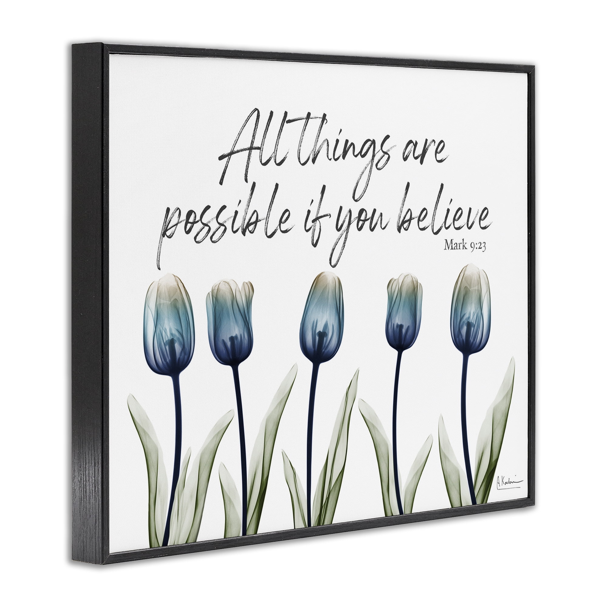 Stupell Industries All Things Possible Tulips Religious Painting Black Framed Art Print Wall Art, 14 x 11