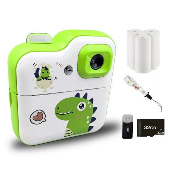 Mistaha "Dinosaur Instant Print Camera with 1080P Video, 20MP Rear Camera, 2.4" IPS Screen, 10x Zoom, Printing Function, Kids Camera with 32GB Card, High-Speed Card Reader, 3 Rolls of Paper, Lanyard,