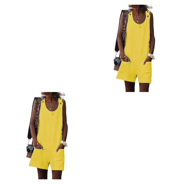 Jumpingount Mujeres Cuello Sin Mangas Mono General Estilo Casual Bolsillos Delanteros Mono Mameluco Camping Viajar Amarillo M Amarillo M 2piezas