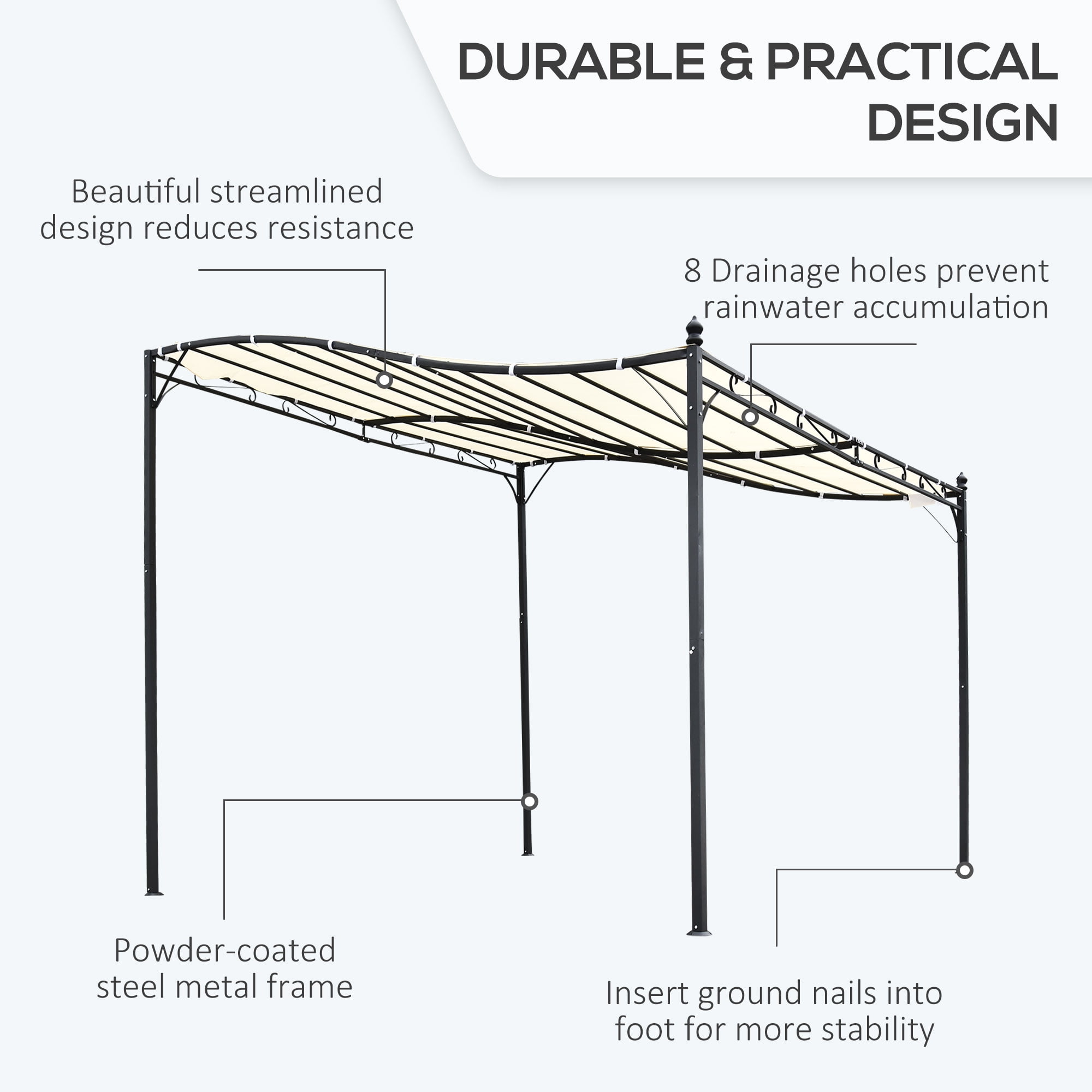 Outsunny 10' x 10' Outdoor Pergola Gazebo, Canopy w/ Drain Holes, Cream