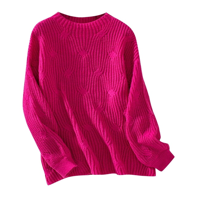 cfhntfmh Chandails pour Femmes Tricot Torsadé Couleur Unie Pull Col Rond Manches Longues Mode Automne 2024 Tenues Chaudes