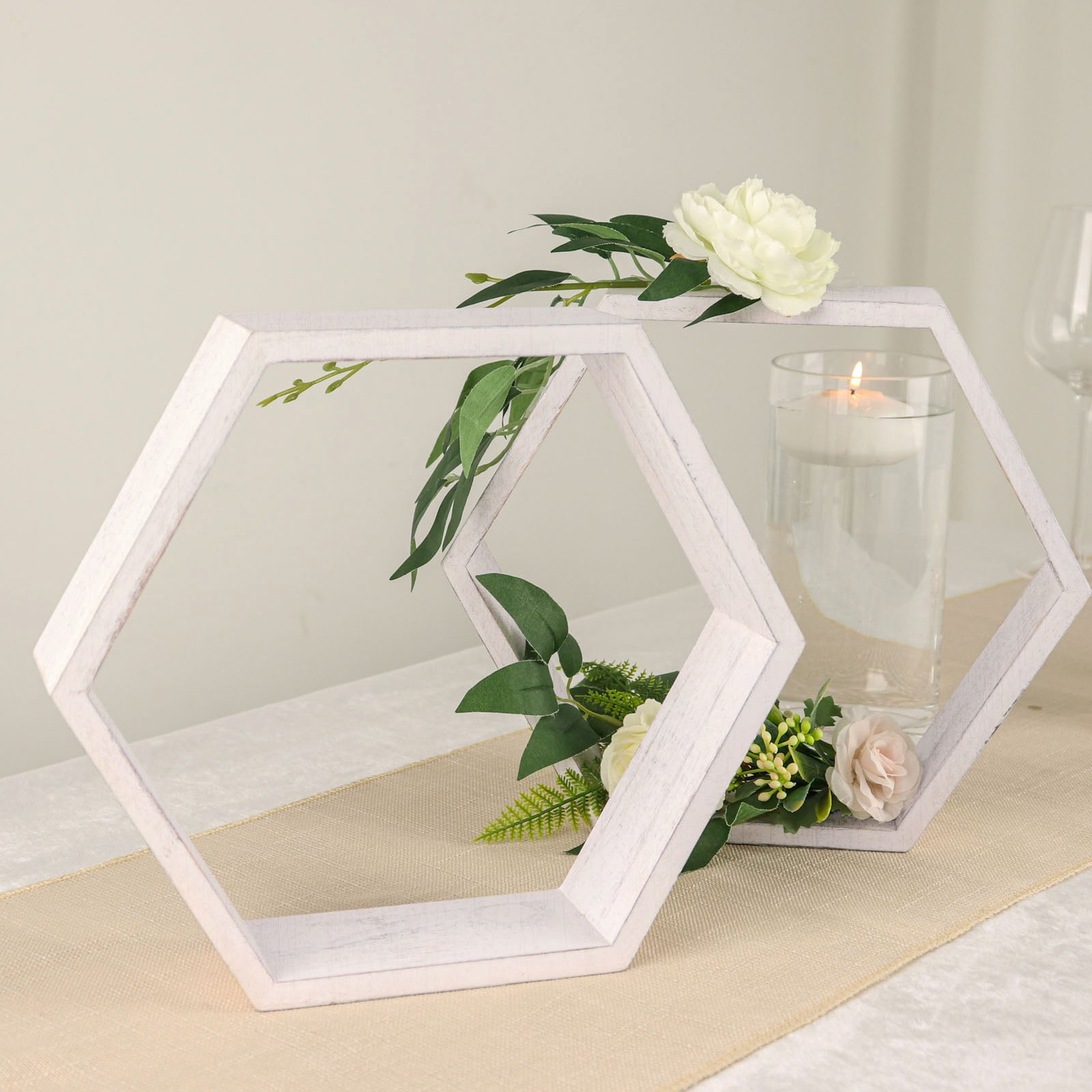 Efavormart 2 Pack | 9" Hexagon Whitewashed Wood Centerpiece, Geometric ...