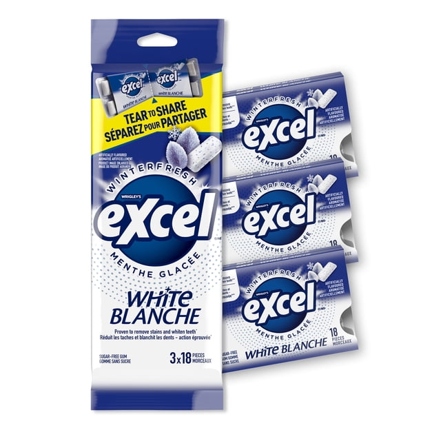 EXCEL White Winterfresh, Teeth Whitening Sugar Free Chewing Gum, 18 Pieces, 3Packs