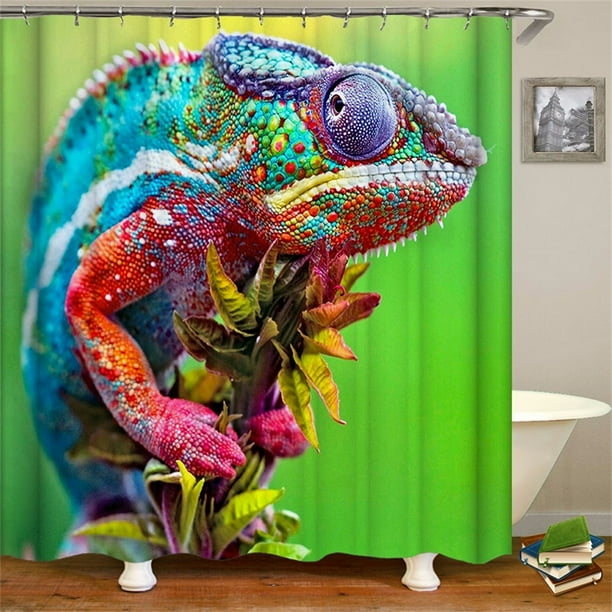 Shower Curtain Chameleon With Hooks Multicolors Teal Red Purple