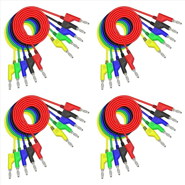 20 Piezas Cables de Prueba de Enchufe de Plátano una Plátano Apilables Cable de Prueba Eléctrico Suave, 3,3 Pies / 1 M para Multímetro 1000 V 15A