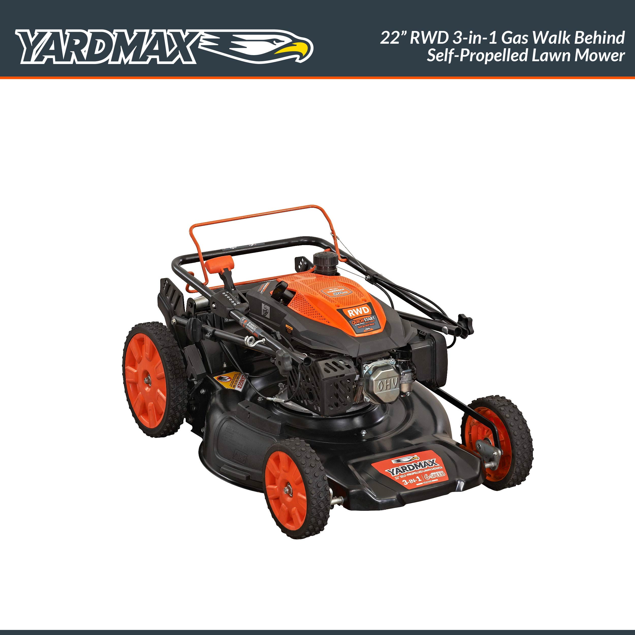 Yard Max 22 in. 201cc SELECT PACE 6 Speed CVT High Wheel RWD 3-in-1 Gas Walk Behind Self Propelled Lawn Mower