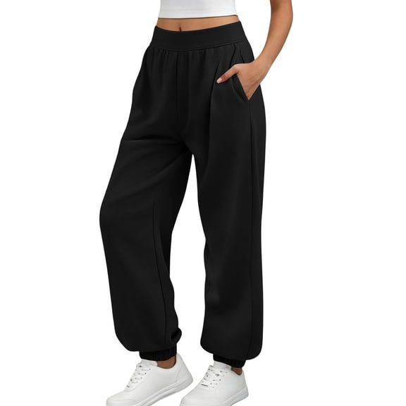 SZJXBUY Casual Sweat Pants for Women Basic Elastic Bottom High Waist Joggers with Pockets Baggy Athletic Work Pants Fall Black,L