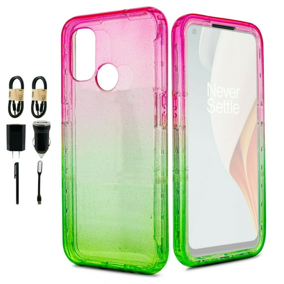 Value Pack ! for OnePlus Nord 1 Nord N10 5G Glitter Bling Full Body Built In Screen Protector Phone Case PU Shock Bumper Scratch Guard Skin Wrap Slim Cover