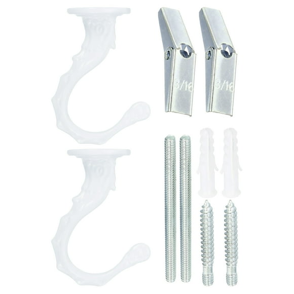 Unique Bargains 2.6' x 1.2' Ceiling Hook, Ceiling Orchid Swag Hooks with Mounting Hardware, White 2 Pack