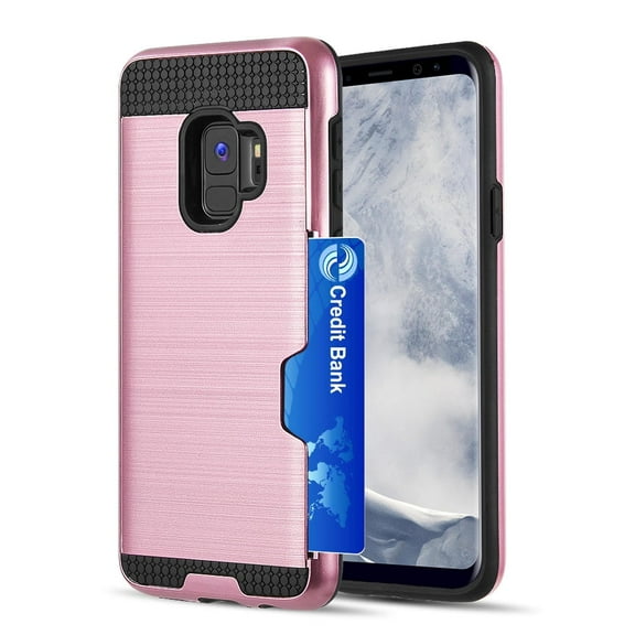 GSA Brushed Hybrid Case w/Credit Card Holder for Samsung Galaxy S9 - Rose Gold