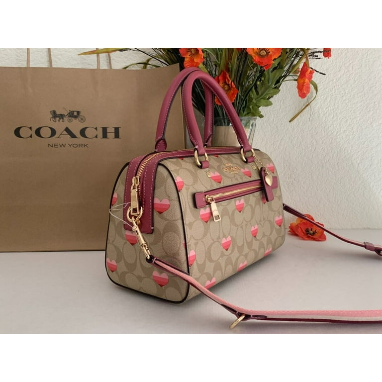 【COACH】Rowan Satchel In Signature Canvas/stripe Coach Women's Rowan Satchel In Signature Khaki Canvas