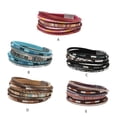 thumbnail image 6 of Leather Wrap Bracelets Leopard Multi-Layer Crystal Beads Cuff Bracelet Fashion Woven String Magnetic Snap Women Black, 6 of 7