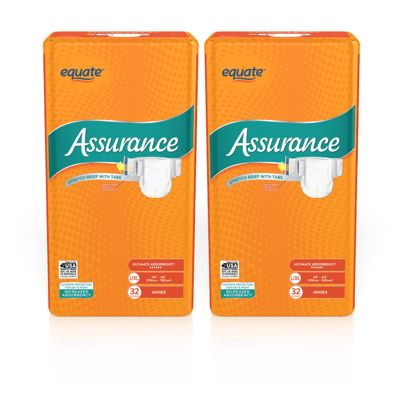 Assurance Unisex Incontinence Stretch Briefs with Tabs, Ultimate  Absorbency, L/XL (64 Count) 