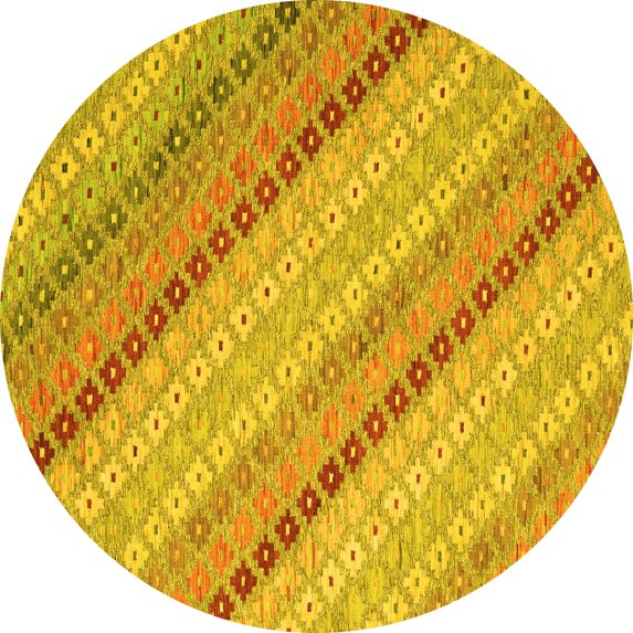 Ahgly Company Machine Washable Indoor Round Southwestern Yellow Country Area Rugs, 4' Round