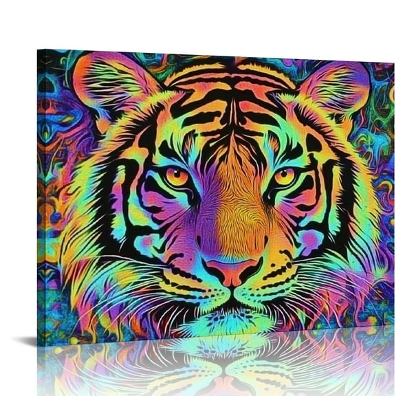 ZFLMY Color Black Cool Tiger Fantasy Animal Poster Canvas Wall Art Print Painting Bedroom Classroom Dormitory Living Room Aesthetic Decoration 16x12in
