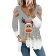 thumbnail image 1 of DYMADE Women Plus Size Christmas Elk Digital Print Loose V-Neck Zipper Long Sleeve Top T-shirt, 1 of 4