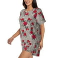thumbnail image 2 of Bixox Women's Rose Flowers Printed Pajama Set 2 Piece Lounge Set Top and Shorts Soft Pajamas, Shorts with Pockets, 2 of 7