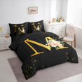 thumbnail image 3 of Homewish Initial M Letter Twin Bedding Sets 7-Piece, Butterfly Rose Floral Bedding Comforter Set, Black Gold Sequin Print Reversible Sheet Sets, Lightweight Room Decor, 3 of 7