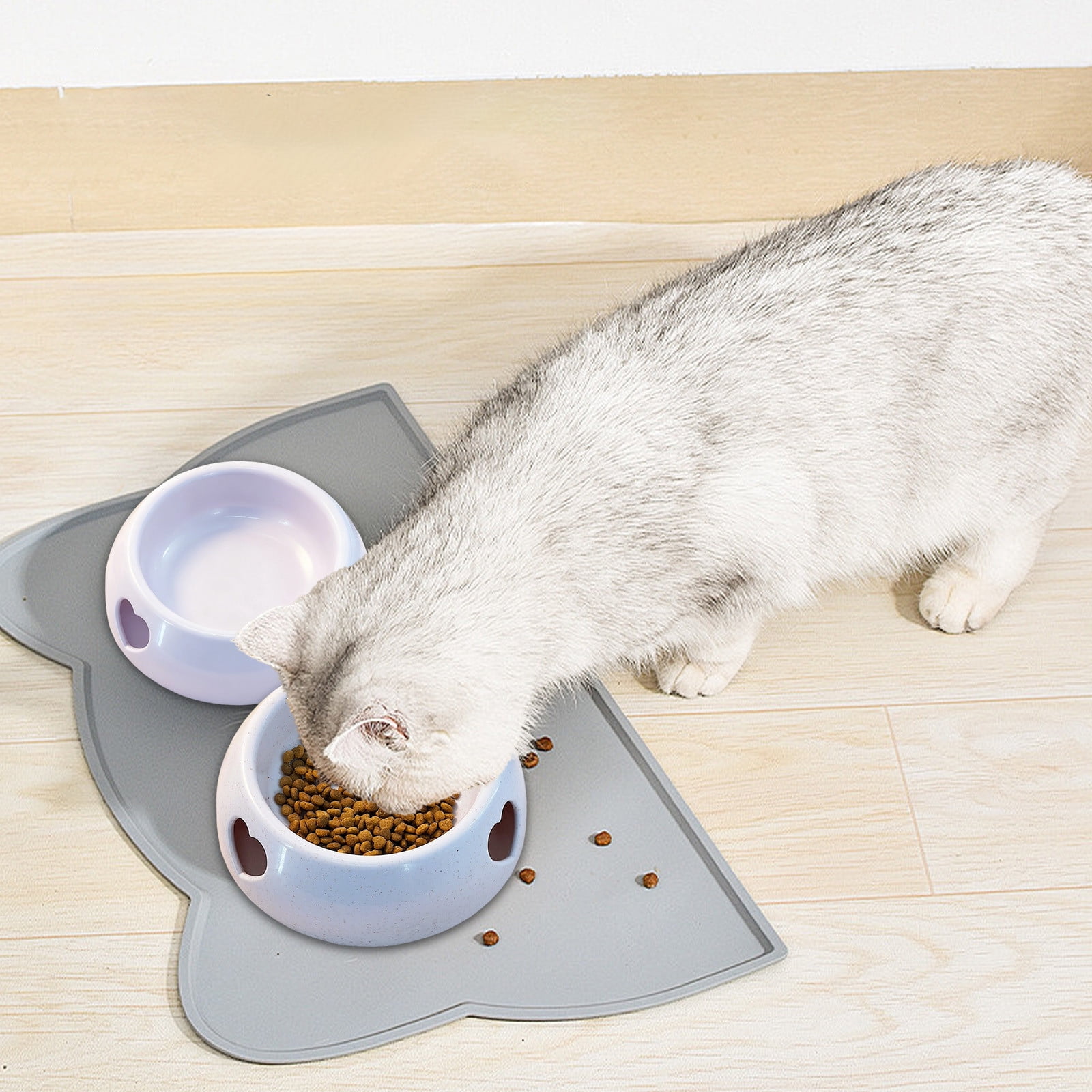 Non Slip Dog Bowl Anti Tip Pet Bowl with Rubber Base, Whisker Friendly Wide Shallow Cat Dish, BPA-Free Plastic Dishwasher Safe for Medium Large Dogs Cats, Gray
