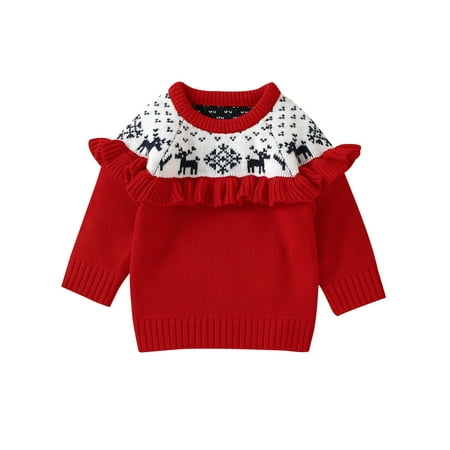 

Glonme Ruffle Pullover for Baby Thermal Xmas Sweater Loose Spliced Knitted Sweaters Red 98cm