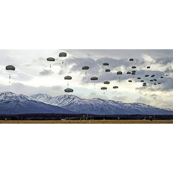 Iconic Arts Laminated 56x24 inches Poster: Parachute Training Parachuting Jumping Military Airborne Plane Parachutists American Sky Forces Paratroopers Floating Air Canopy Jumper