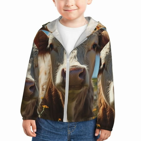 

Ocsxa Prairie Flower Cow Print Kids Active Zipper Sun Protection Jacket Boys Girls Hooded Cooling Shirt-5 Years