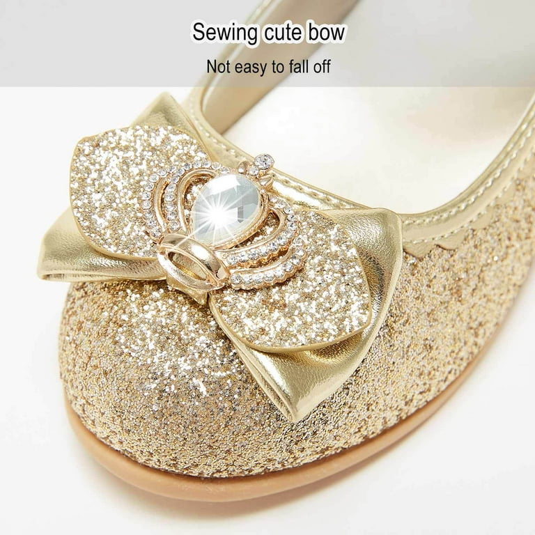 Stelle Girls Mary Jane Glitter Shoes Wedding Party Flats Dress Pump Shoes  for Kids Toddler Flower Girl Low Heel Princess Shoes,Gold - Walmart.com