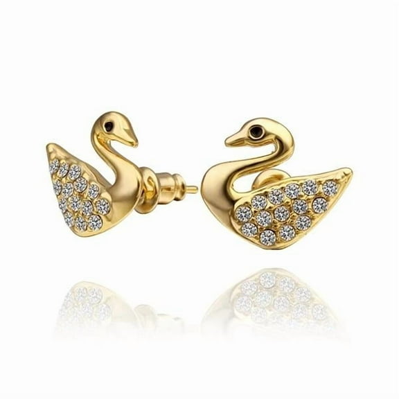 Rose Gold Platinum Plated Earrings Stud Aaa Zircon Push Back Swan .56" L293