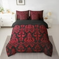 thumbnail image 2 of Manfei Red Damask Flower Bedding Comforter Set 7-Piece, Tribal Hippie Mandala King Bedding Sets, Teen Adult Female Man Reversible Bed Sheets, Super Cozy Room Decor, 2 of 7