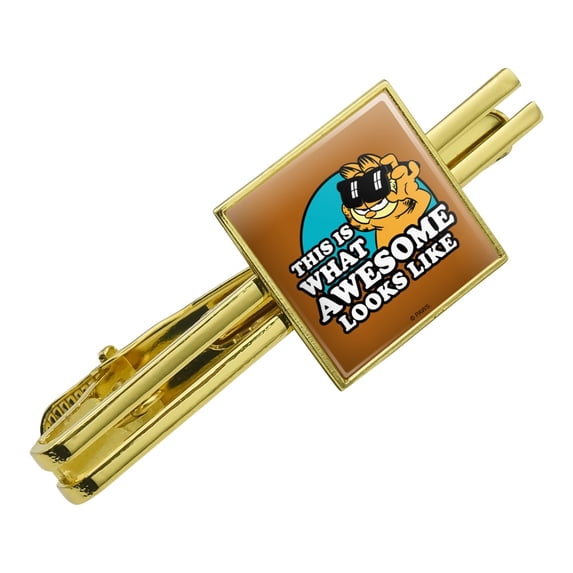 Garfield This is What Awesome Looks Like Square Tie Bar Clip Clasp Tack- Silver or Gold