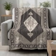 Ethnic Art Boho Fleece Throw Blanket Hexagon Geometric Gray Flower ...