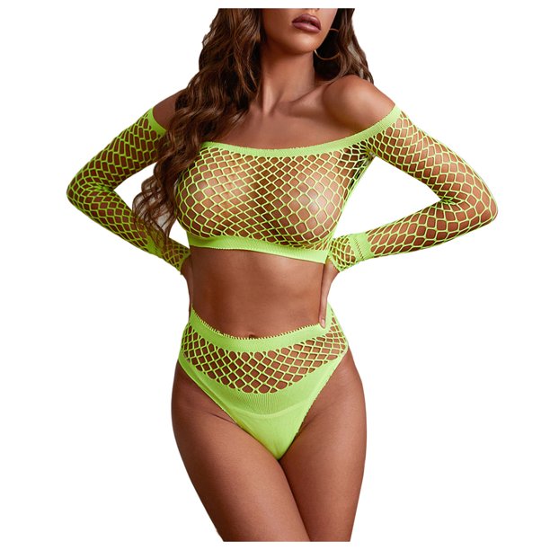 Gibobby Conjuntos de bragas de encaje Camisón de malla para mujer, estilo kimono de encaje(Verde, Talla única)