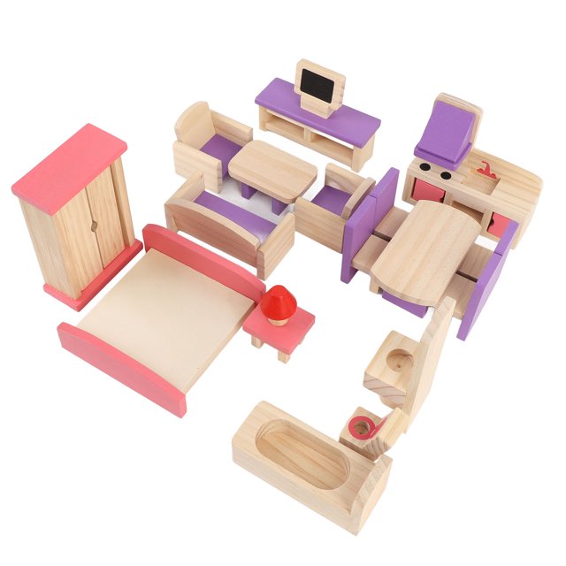 Wooden Toy Furniture Set, Vibrant Children Furniture Toy Colorful Fine Craftsmanship Danish Style for Children