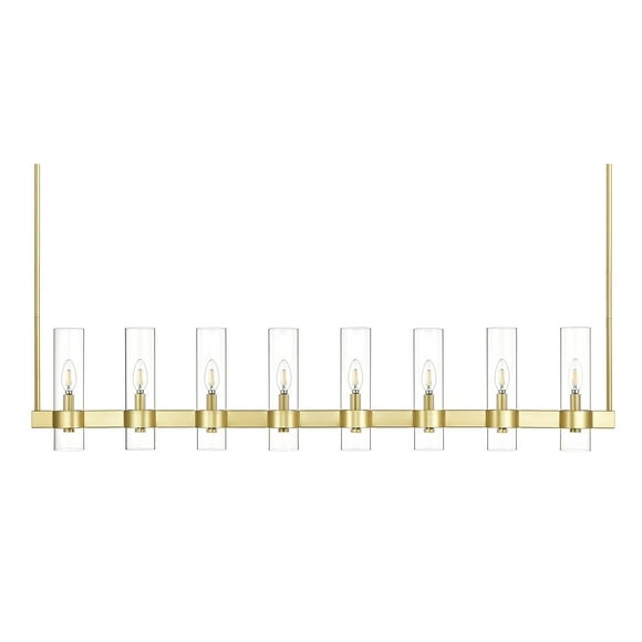 Linea di Liara Teramo Satin Brass Kitchen Island Lighting - Modern Farmhouse Rectangle Dining Room Light Fixtures - 54 inch 8 Light Linear Chandelier