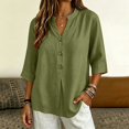 thumbnail image 2 of MVRLSH Womens Tops Shirts Blouse Casual Long Sleeve Spring Trendy Cotton Blend Summer Daily Outfit Shirt Loose Fit Linen Blouses Green - XXL, 2 of 6