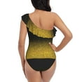 thumbnail image 5 of Cauagu Gold Glitter Gradient Print Women's Sexy One Piece Swimsuits One Shoulder Ruffle Tummy Control Bathing Suit Slimming Swimwear-Small, 5 of 6