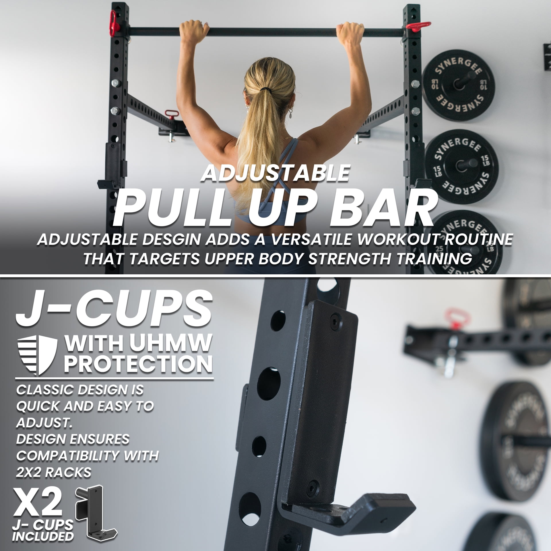 Synergee 2200 Series Folding 79" by 41” Squat Rack with J-Cups & Adjustable Pull Up Bar. Exercise Stand with 750lb Capacity. Power Cage
