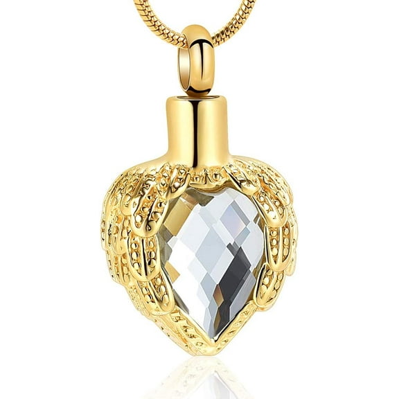 Memorial Jewelry Gold Angel Wings Glass Heart Urn Pet/Human Cremation Pendant Necklace Jewelry For Ashes