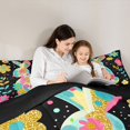 thumbnail image 4 of Erosebridal Colorful Rabbit Queen Comforter Set for Kids, Groovy Daisy Floral Bedding Comforter Set, Black Reversible, 3pcs, 4 of 6