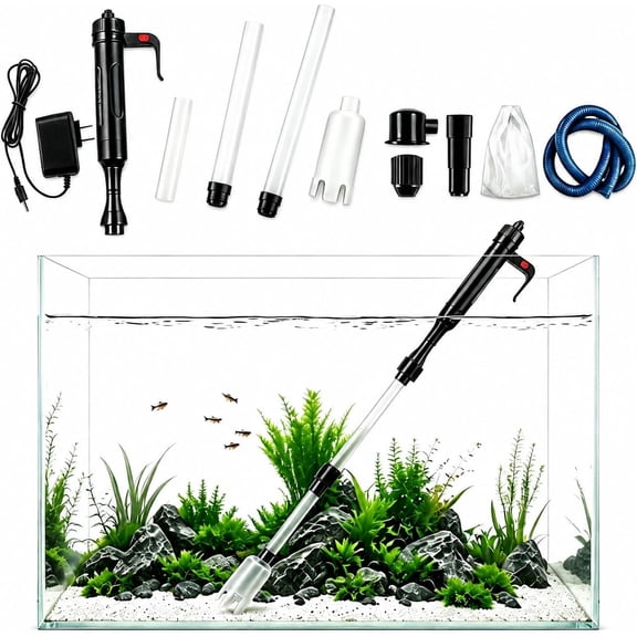 Gravel Vacuum for Aquarium, Electric Fish Tank Siphon Cleaner with Extendable Tubes, Automatic Sand Washing and Water Changing Tool for Home Aquariums