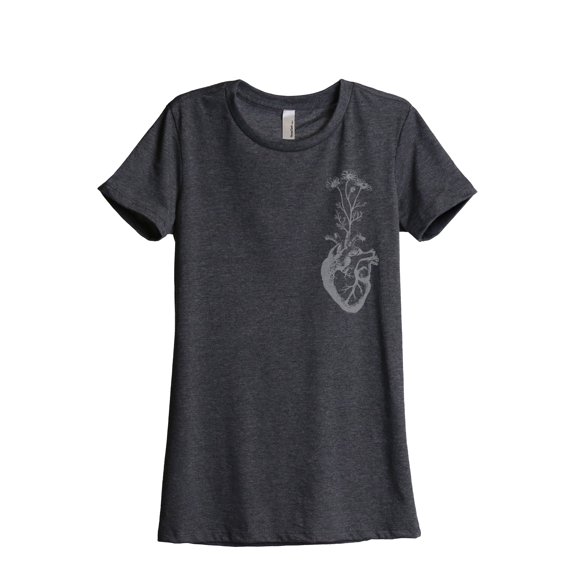 Thread Tank Daisy Heart Anatomy Women's Relaxed Crewneck T-Shirt Tee Charcoal 2X-Large