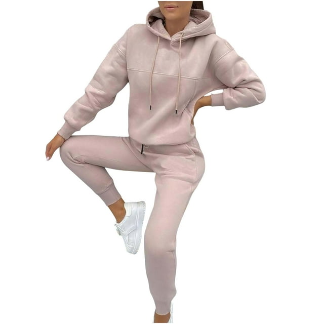 Women Jogging Suits 2 Piece Outfits Solid Long Sleeve Hoodie Pullover with Sweatpants Tracksuit Set Sweatsuits