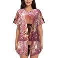 thumbnail image 1 of Fotbe Makeup Brush on Pink Glitter Conjunto de Pijama Estampado para Mujer, 2 Piezas, Ropa de Dormir con Camiseta de Manga Corta y Shorts Suaves-X-Large, 1 of 6